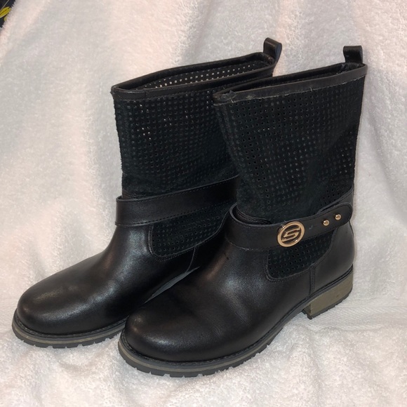 Skechers Shoes - Skechers Black Leather Boot Suede Top Size 6.5